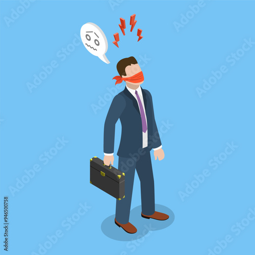 3D Isometric Flat Vector Illustration of Business Censorship, Freedom of Speech