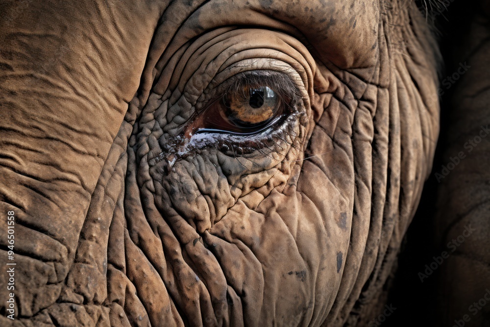 Close-up of an elephant's face, highlighting the intricate details of its wrinkled skin and long eyelashes, Close-up of an elephant's face, highlighting the intricate details of its wrinkled skin and long eyelashes,