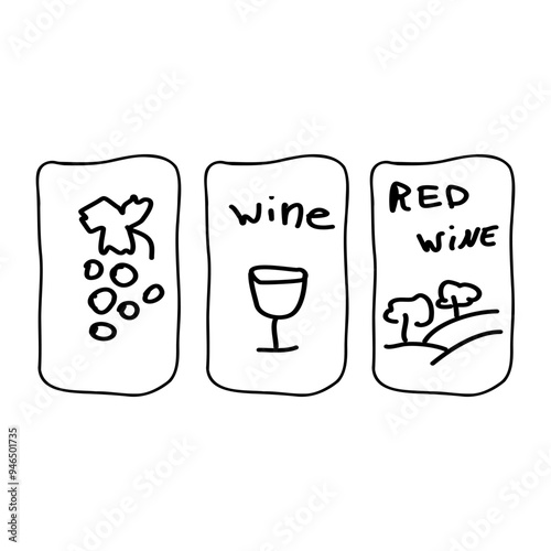 Simple illustrations depicting the journey of grapes to wine, highlighting the process involved in crafting red wine