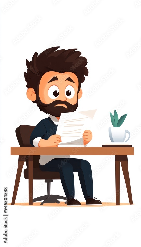 A disappointed entrepreneur, sitting at a desk with a rejected loan application letter in hand A disappointed entrepreneur, sitting at a desk with a rejected loan application letter in hand