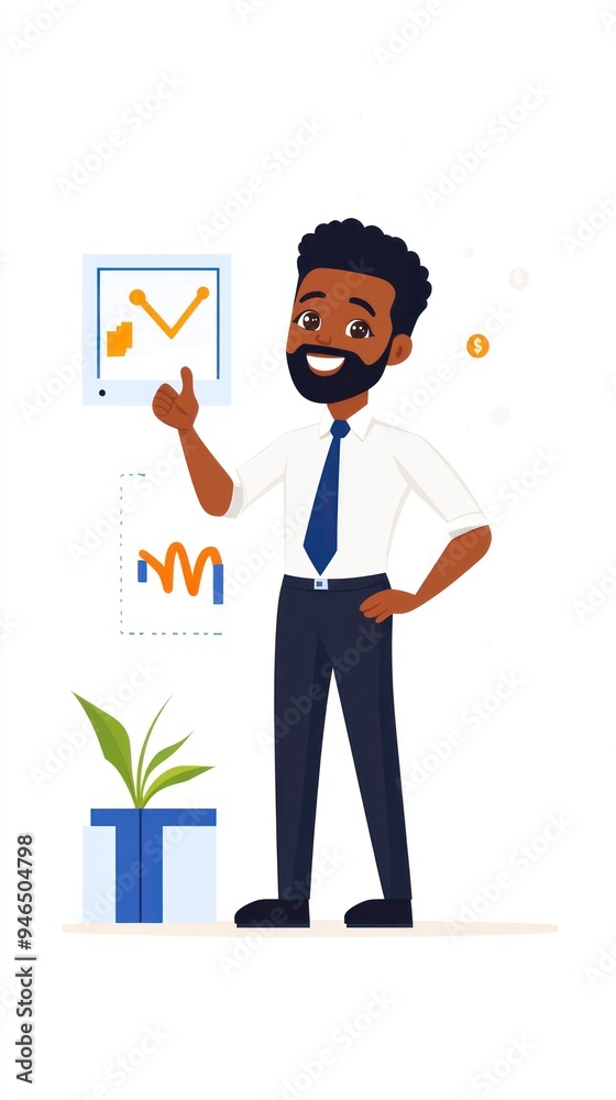 A confident entrepreneur with a digital presentation on a screen, captivating a room of investors A confident entrepreneur with a digital presentation on a screen, captivating a room of investors