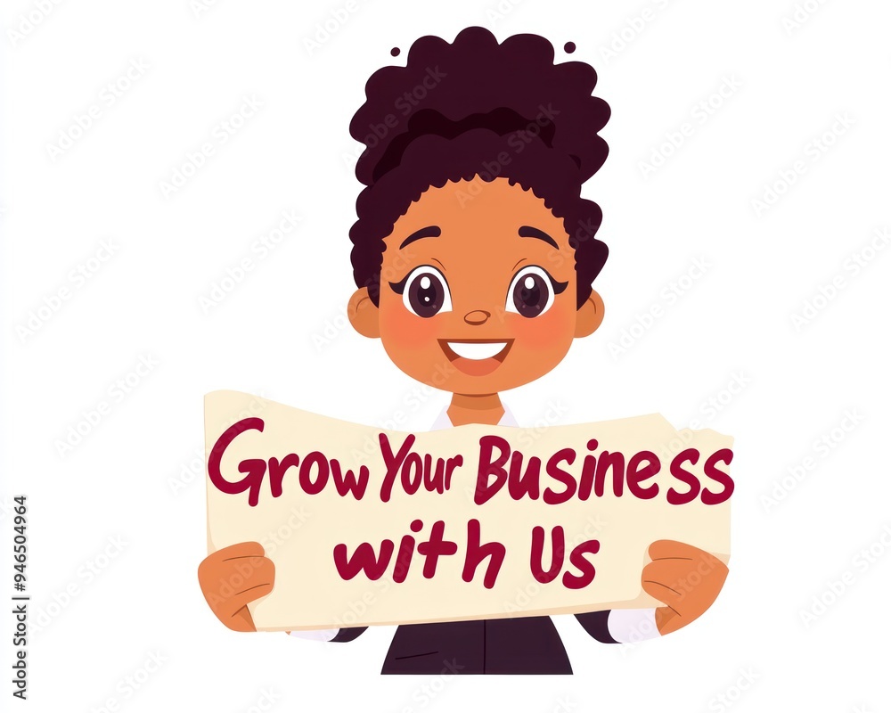 A catchy online banner ad with a businesswoman holding a sign that reads 