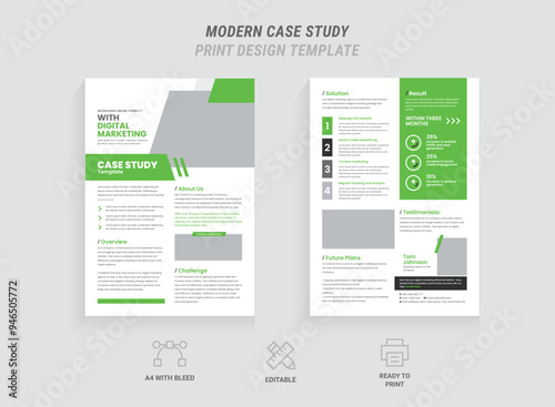 Professional Case Study Template Layout, Creative Double-Sided Flyer, Business Case Study Design with Logo and Icon, Corporate Marketing Poster, Modern Annual Report, Brochure and Research Paper 