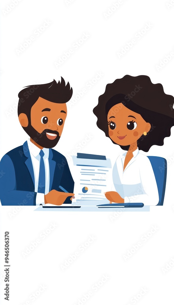 An entrepreneur nodding in agreement as a bank representative goes over the loan contract details An entrepreneur nodding in agreement as a bank representative goes over the loan contract details
