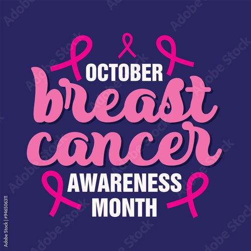 Breast Cancer Awareness Month poster design with pink ribbon. Breast Cancer awareness month social media template design, greeting card, banner.