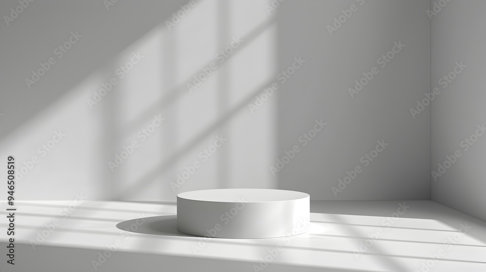 Sleek Modern Pedestal on Pristine White Backdrop for Product Showcasing with Soft Shadow Details Sleek Modern Pedestal on Pristine White Backdrop for Product Showcasing with Soft Shadow Details