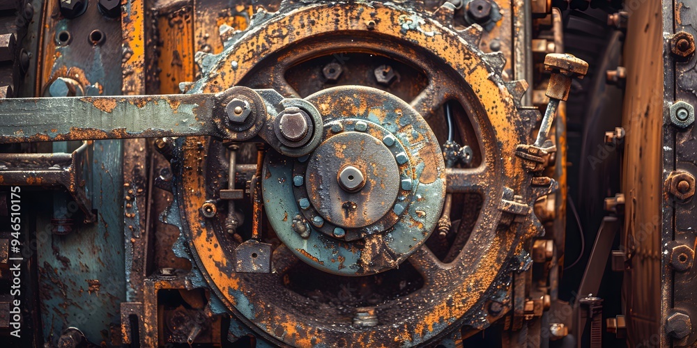 Retro Industrial Machinery Parts, Detailed Close-Up
