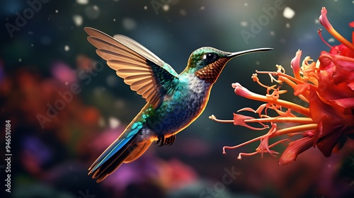 A captivating image showcasing a hummingbird in flight, highlighting the intricate details of its feathers and the vibrant colors in breathtaking