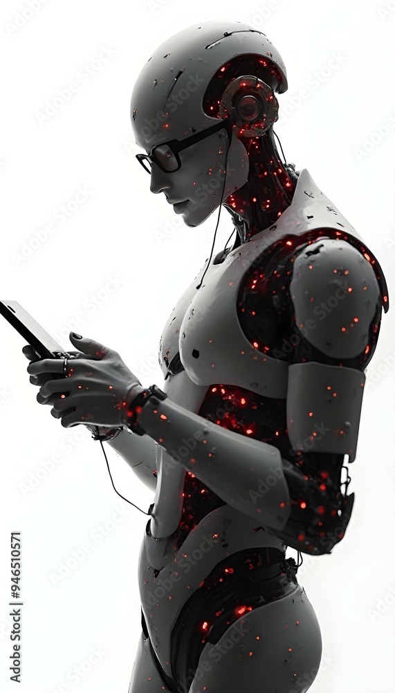 cyborg with phone, robot holding smartphone in hand, white background, cyberpunk girl cyborg with phone, robot holding smartphone in hand, white background, cyberpunk girl
