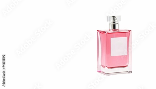 square glass perfume bottle, fragrance, cream or essence, isolated white background, for text