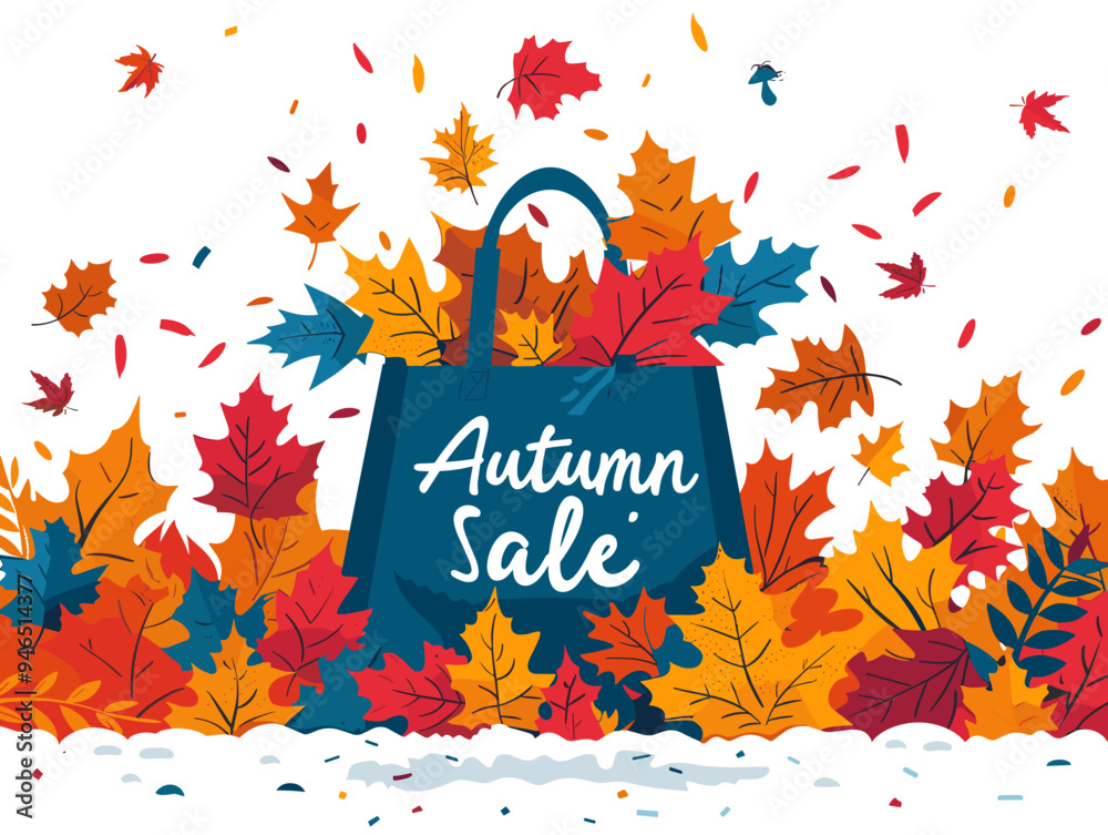 Autumn sale design with bag and leaves over white background, vector illustration Autumn sale design with bag and leaves over white background, vector illustration