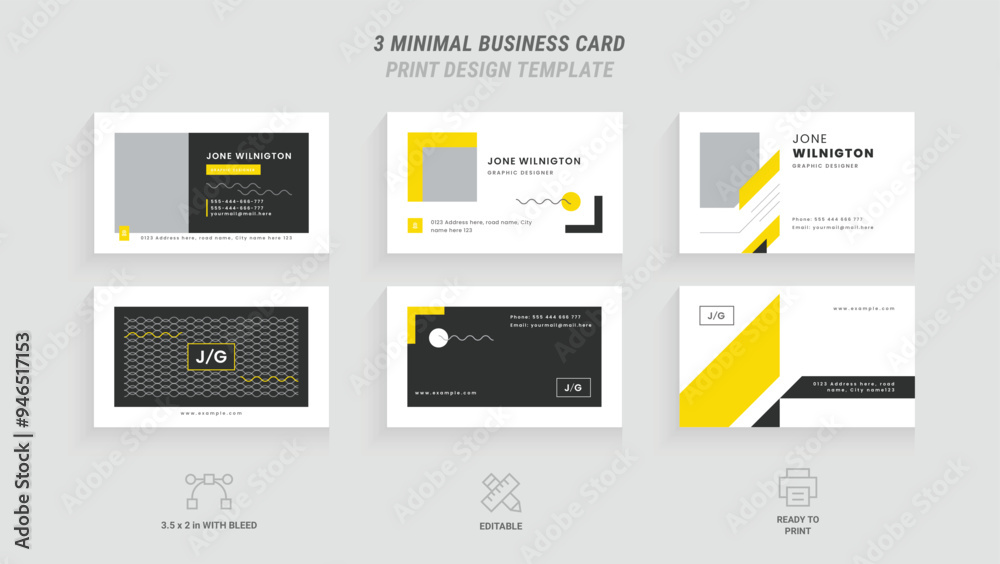 Modern and Minimal Business Card Layout, Yellow and Dark Black Design, Creative Template with Photo Placeholder, Trendy Abstract Corporate ID, Geometric Lines, Fashionable Stationary with Sample Text Modern and Minimal Business Card Layout, Yellow and Dark Black Design, Creative Template with Photo Placeholder, Trendy Abstract Corporate ID, Geometric Lines, Fashionable Stationary with Sample Text
