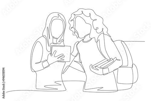 Student discussion concept one-line drawing