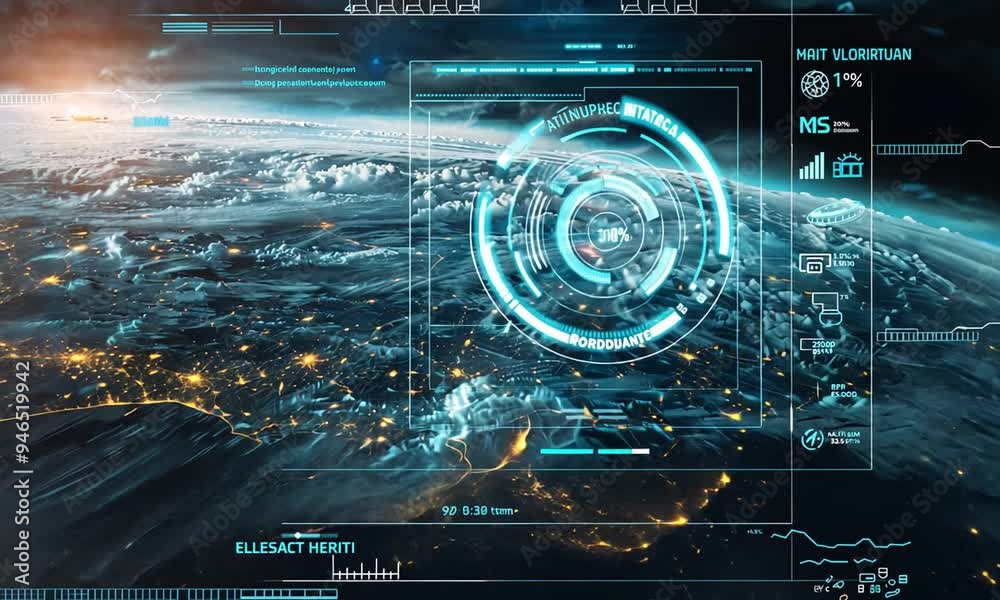 Earth Viewed from Space with Futuristic Interface