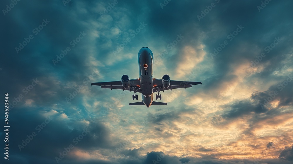 a plane flying under the sky and clouds a plane flying under the sky and clouds