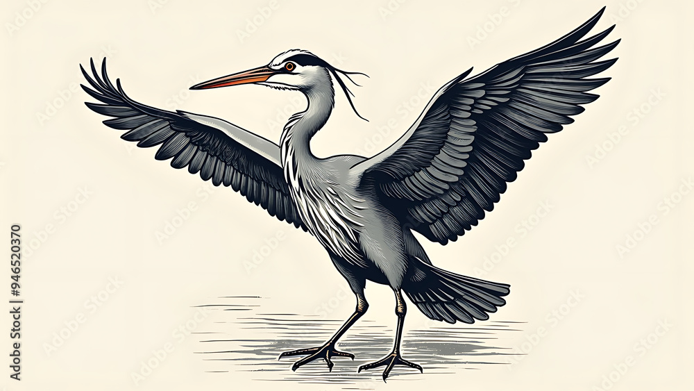 Fototapeta premium vintage style heron bird on a white background