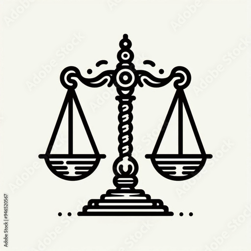 Simple classic justice balance scales silhouette. Justice scales line icon. Judgement scale sign. Legal law symbol. Quality design element. Editable stroke. 