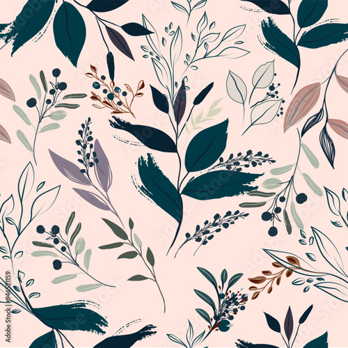 Beautiful floral pattern abstract leaves.  Floral seamless background. Fashio...