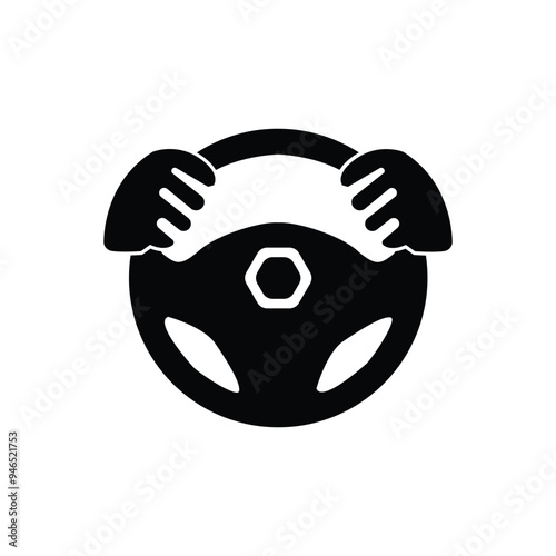 Steering wheel icon. Hands on steering wheel. Driver. Driving car. Test drive. Vector icon isolated on white background.