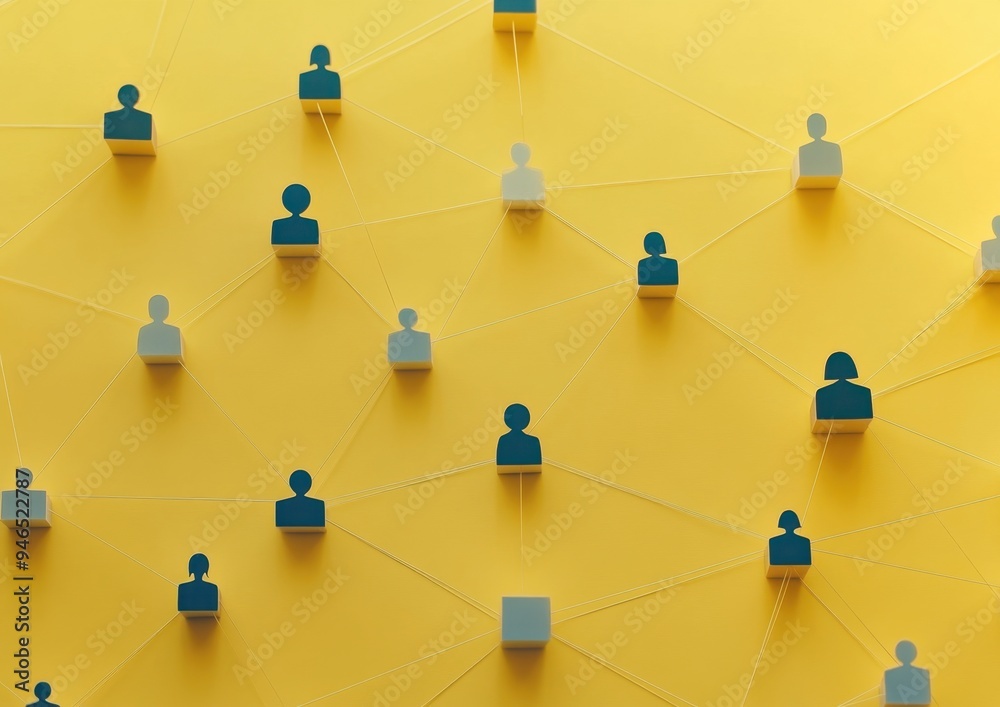 A network of interconnected blocks with human icons, representing the idea that each person in an office has their own social circle or graph network Generative AI A network of interconnected blocks with human icons, representing the idea that each person in an office has their own social circle or graph network Generative AI
