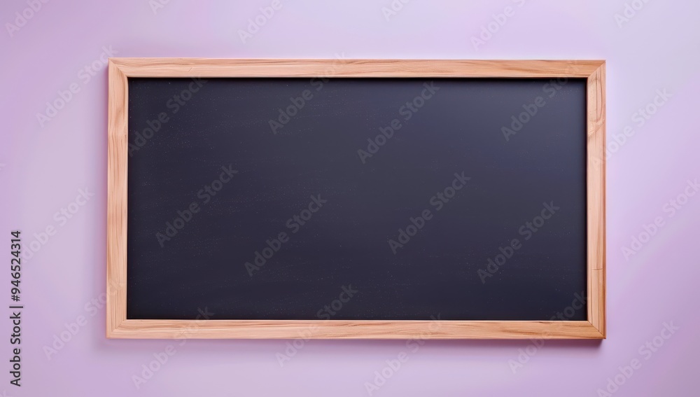 Top view of an empty blackboard with a wooden frame on a soft lavender background, ideal for school mockups Copy space provided Top view of an empty blackboard with a wooden frame on a soft lavender background, ideal for school mockups Copy space provided