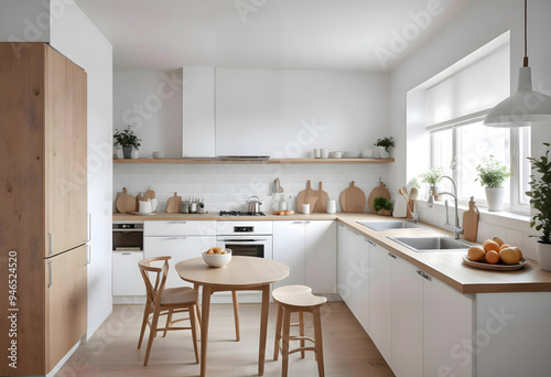 Luxury interior modern minimalist white kitchen design 