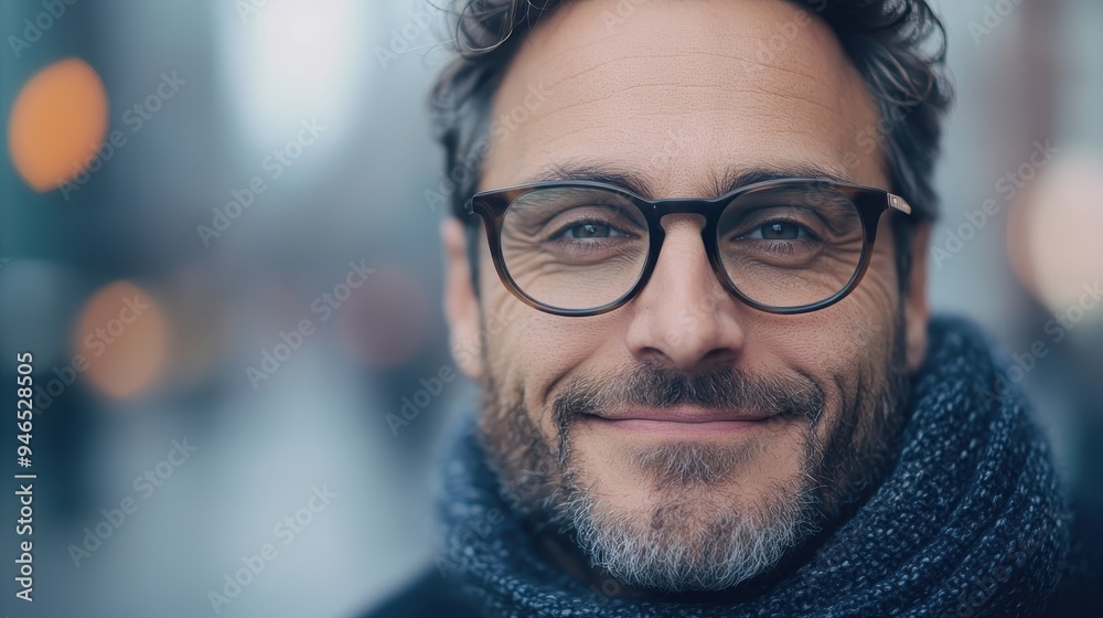 A portrait of an older man with glasses and a gray scarf, smiling warmly with a friendly demeanor, highlighting his approachable character in a modern, urban setting. A portrait of an older man with glasses and a gray scarf, smiling warmly with a friendly demeanor, highlighting his approachable character in a modern, urban setting.