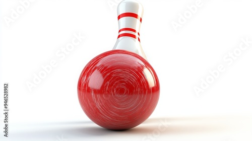 A three-dimensional rendering of a bowling ball and pin, isolated on a white background.  photo