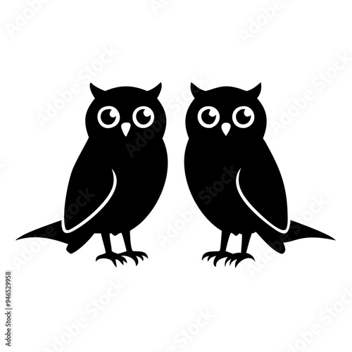 Owl Bird Vector Character, Icon Logo Style, Silhouette Owl