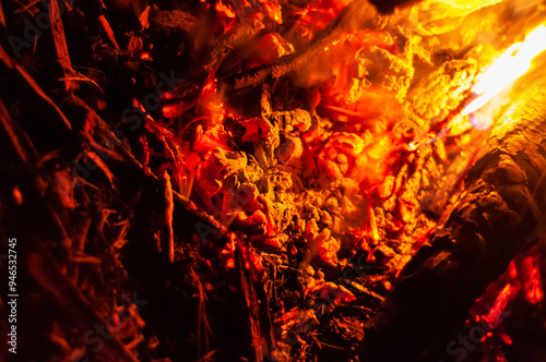 Orange fire pit in the wood lighting