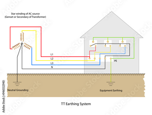 Vector Illustration of TT Earthing System