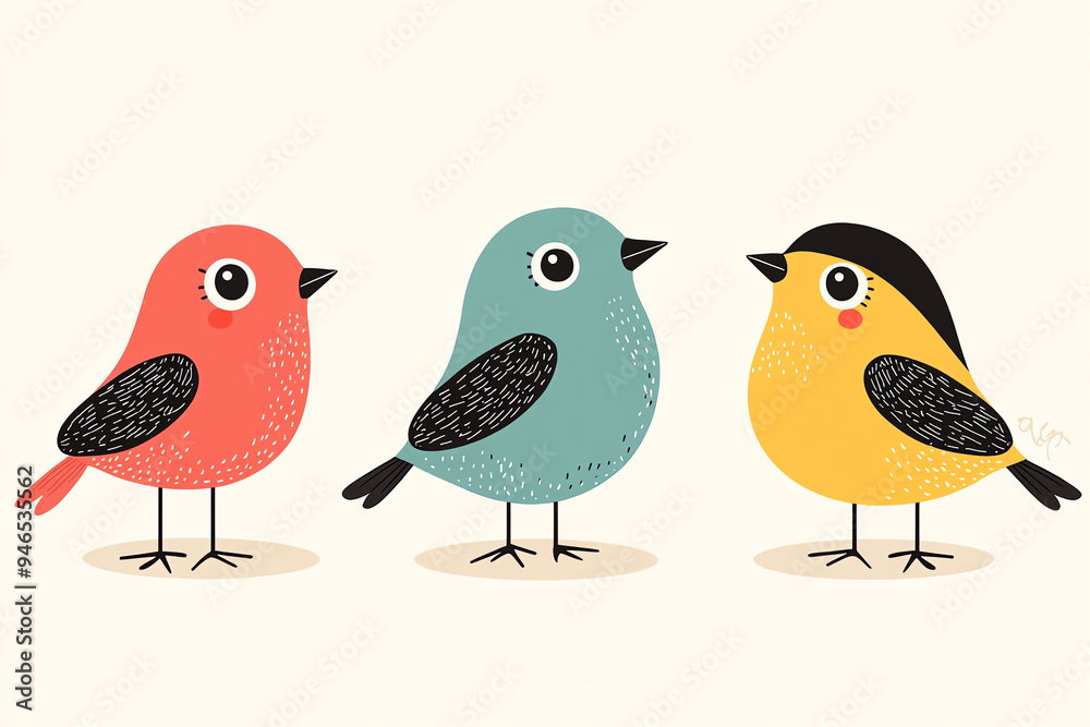 Adorable cartoonish birds in a fun, minimalist design, bright and cheerful colors, simple and playful, perfect for children s educational materials Adorable cartoonish birds in a fun, minimalist design, bright and cheerful colors, simple and playful, perfect for children s educational materials