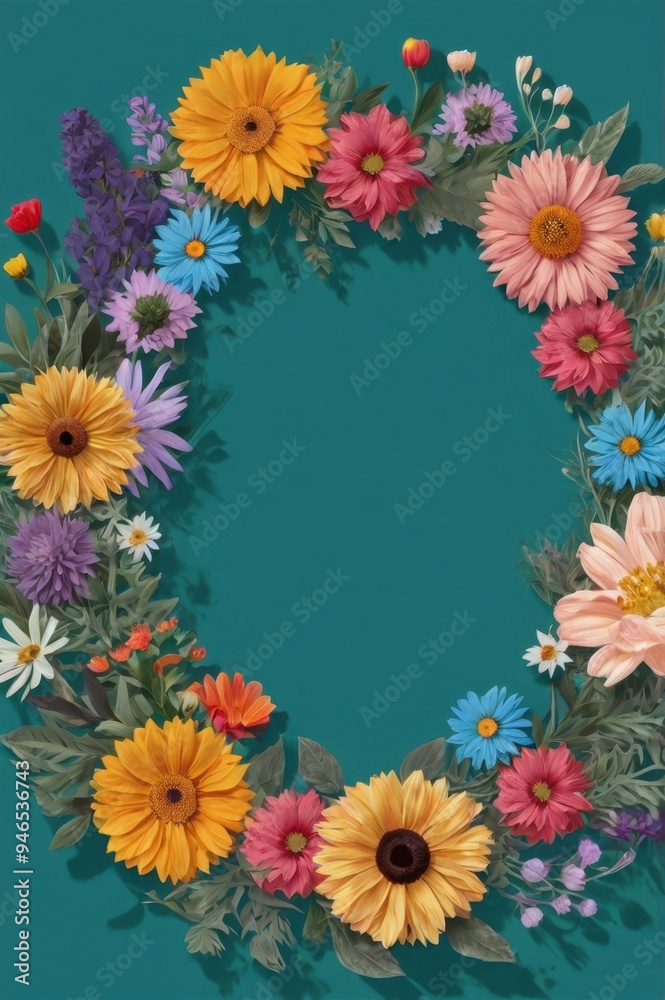 Fototapeta premium A blue background with a flowery border