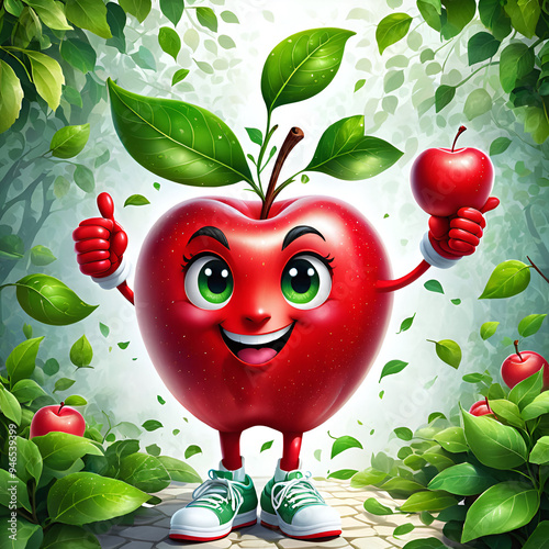 A cheerful green red character with a bright smile and big eyes with a thumbs up photo