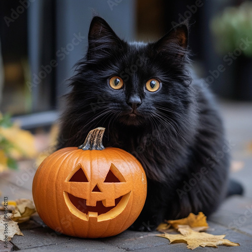 Adorable Black Cat Celebrating Halloween