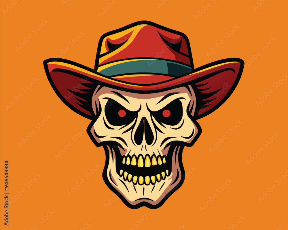 skull with west hat sticker and t-shirt design vector illustration skull with west hat sticker and t-shirt design vector illustration