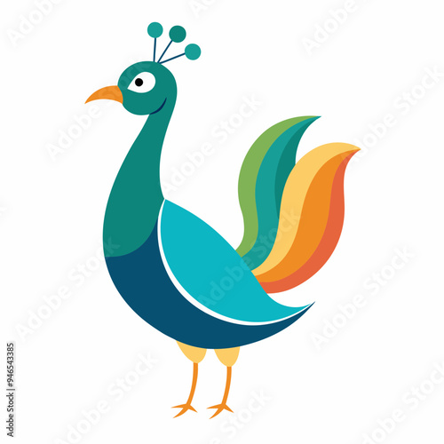 Bird Vector, Peacock blue bird Vector, Colorful Beautiful Bird, Icon Logo Style