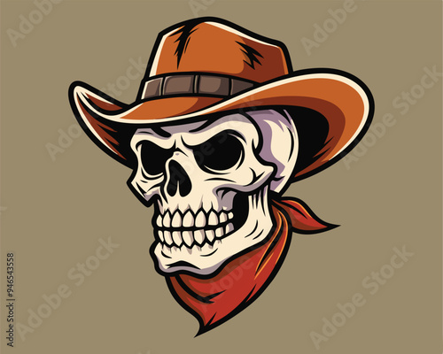 skull with west hat  sticker and  t-shirt design  vector illustration