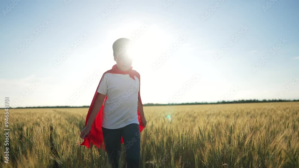Child superhero having fun in wheat field. Kid red cape embodies hero. Joyful child playing superhero outdoors. Freedom and adventure concept. Child dreams in wheat field. Heroic fantasy play nature. Child superhero having fun in wheat field. Kid red cape embodies hero. Joyful child playing superhero outdoors. Freedom and adventure concept. Child dreams in wheat field. Heroic fantasy play nature.