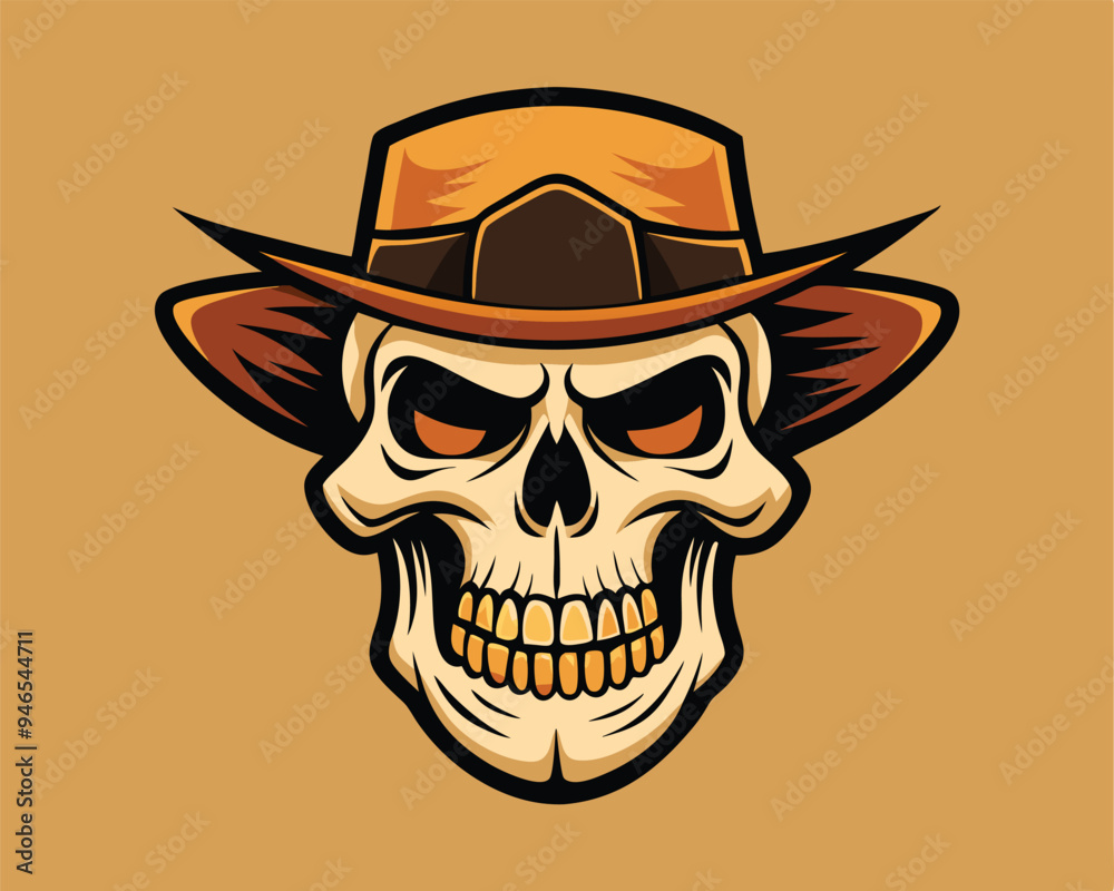 skull with west hat sticker and t-shirt design vector illustration skull with west hat sticker and t-shirt design vector illustration