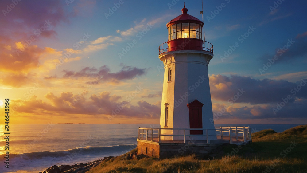 AI-Generated Oil Painting of a Lighthouse at Sunrise
