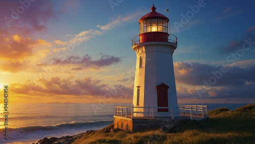 AI-Generated Oil Painting of a Lighthouse at Sunrise