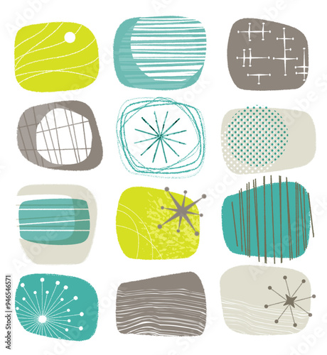 Mid-Century Modern Retro Shape Pattern with Atomic Age Elements Background