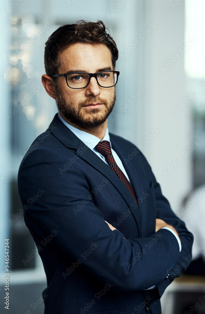 Office, attorney or businessman in portrait with pride, legal advice and professional career in corporate. Boardroom, male lawyer and serious with arms crossed for court case, justice and law firm Office, attorney or businessman in portrait with pride, legal advice and professional career in corporate. Boardroom, male lawyer and serious with arms crossed for court case, justice and law firm