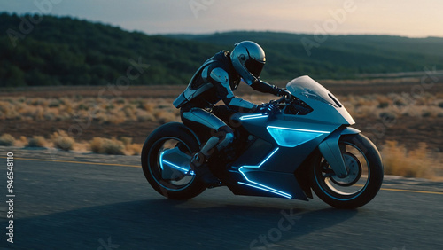 AI-Generated Art of a Futuristic Drone Motorcycle Soaring Above a Dense Landscape