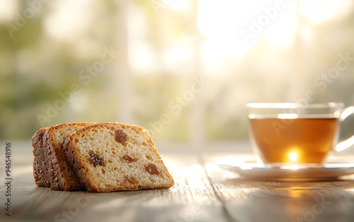 A closeup of a serving of bara brith photo