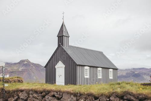 Small church on the hillside in Iceland