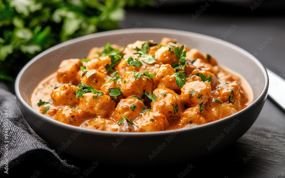A hearty bowl of Bavarian Brezenknodel dumplings made from pretzels, smothered in creamy mushroom sauce, in a cozy alpine lodge setting A hearty bowl of Bavarian Brezenknodel dumplings made from pretzels, smothered in creamy mushroom sauce, in a cozy alpine lodge setting