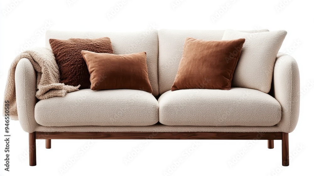 A stylish beige sofa adorned with a textured blanket and decorative pillows, creating a warm and inviting atmosphere in a contemporary living room setting. A stylish beige sofa adorned with a textured blanket and decorative pillows, creating a warm and inviting atmosphere in a contemporary living room setting.