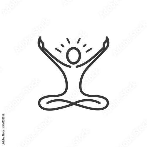 Line Art Illustration of a Person in a Yoga Pose with a Halo